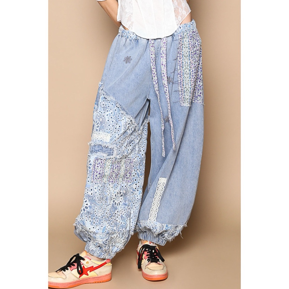 Patchwork Baggy Denim Joggers - Picture 3 of 10